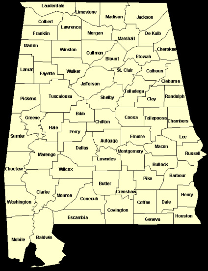 A Map of the counties of Alabama